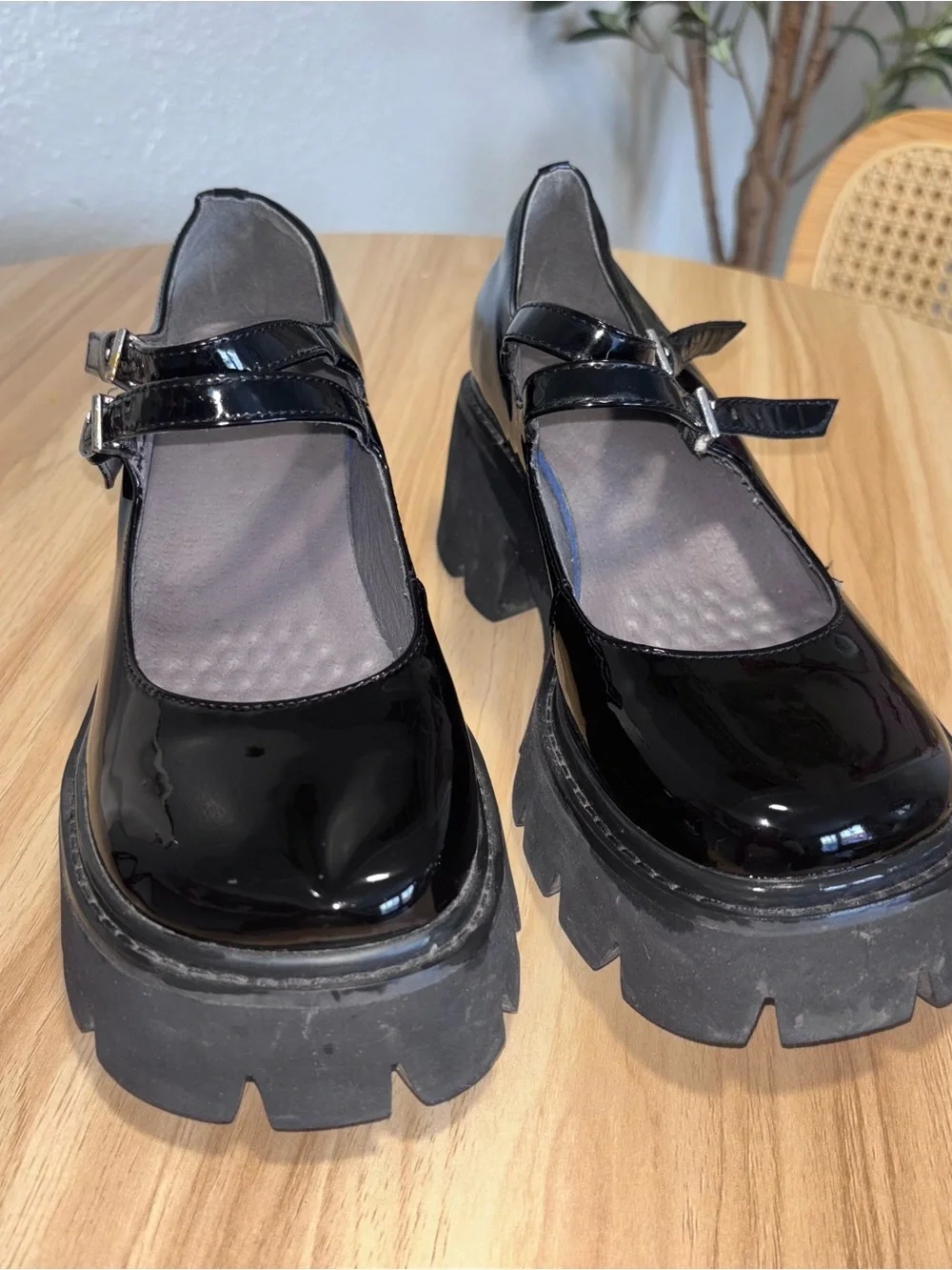 Black Patent Mary Jane Leather Platform Chunky Heel Whimsigoth Grunge Sz 38